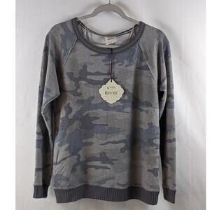 Knox Rose Sweatshirt Camo Print Gray Storm XS Crewneck Lightweight Pullover Knit